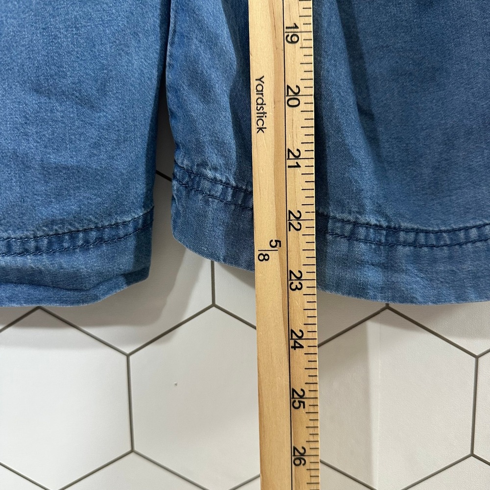 Thread & Supply Blue Lyocell Wide Leg Cropped Pants Medium Drawstring Elastic - Picture 7 of 9
